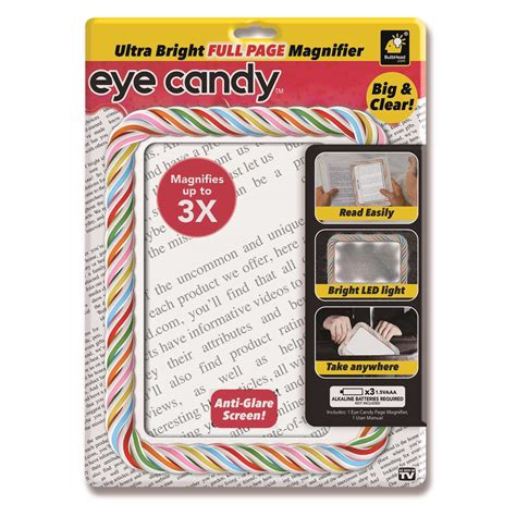 Eye candy magnifier - This item: Eye Candy Magnifier Eye Candy AS-SEEN-ON-TV Full Book Magnifier See 3X Bigger, Optical Grade, Anti-Glare Page Magnifier & Book Light with Dimmable Brightness, 4 Pack, 8.75 in. 6.75 in, Clear 